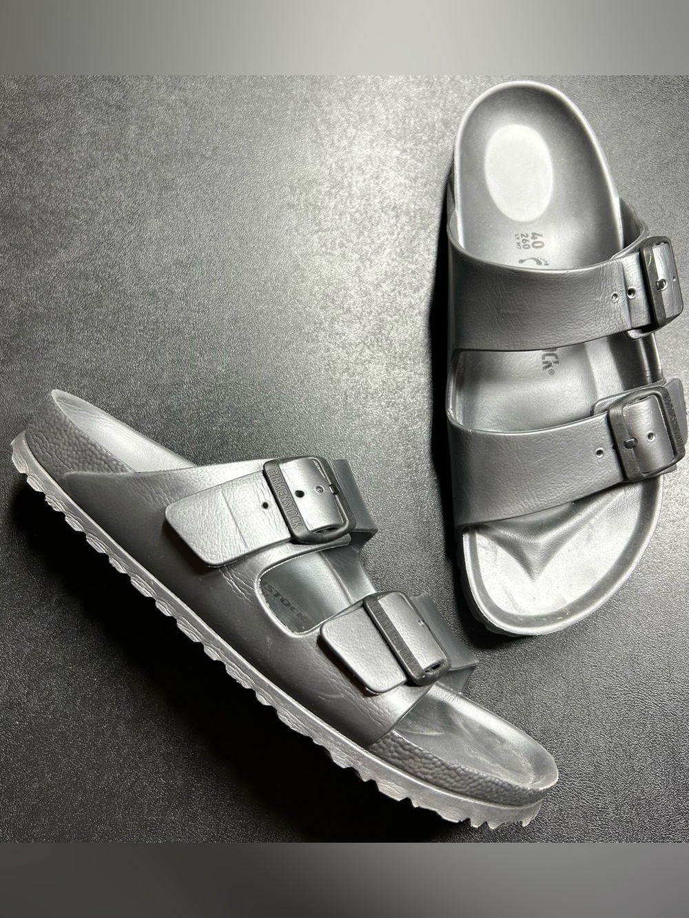 Birkenstock Size EU 40 US 9-9.5 Arizona Gray Rubber Slip-Ons Slides Sandals